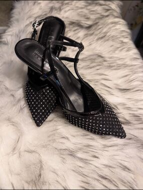 Nicole Miller Black Embellished Pointed-Toe Slingback Heels - 6.5